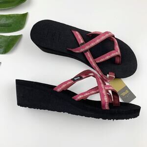 New Teva Sandals Mush Mandalyn Wedge Ola 2 Flip Flops Pink Strappy Women's 7